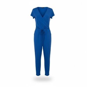 PRETTYGARDEN Women's Short-Sleeve Wrap Jumpsuit In Royal Blue, Drawstring Waist